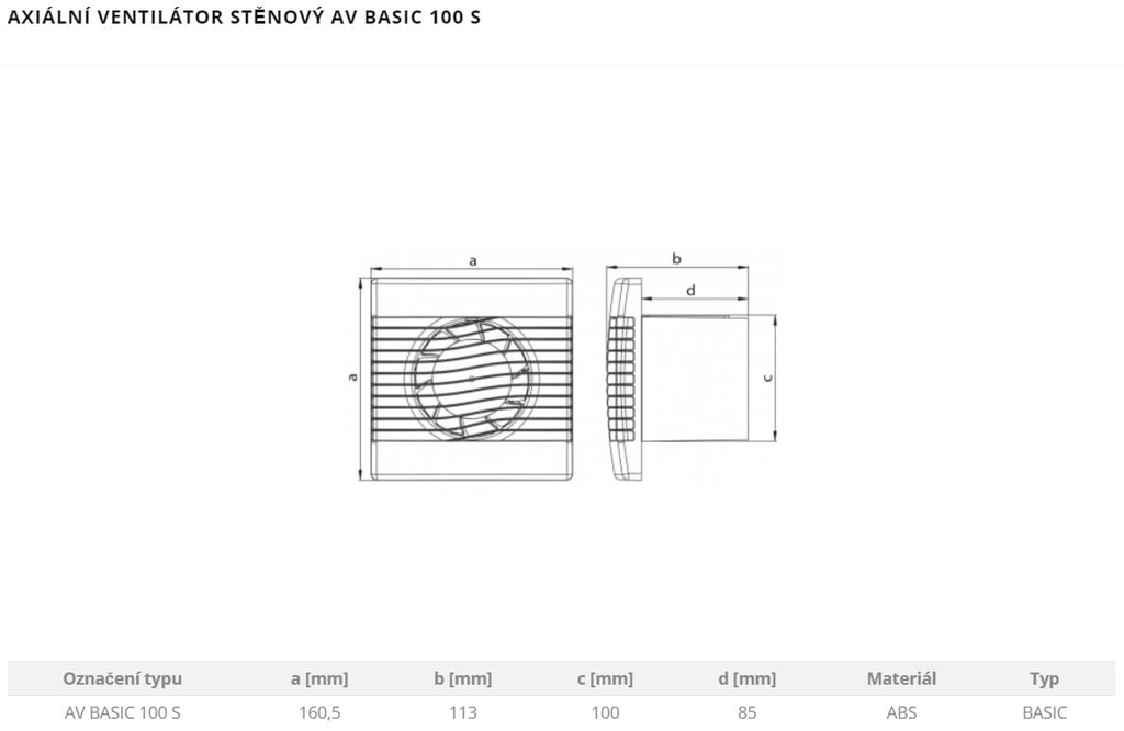 Axiální ventilátor stěnový AV BASIC 100 ...